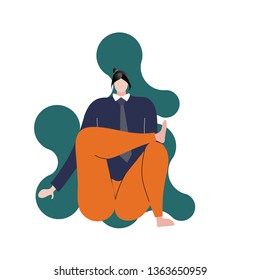 Business woman sitting in flexible pose and holding her body with her hand doing nothing vector illustration