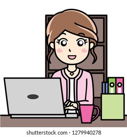 A business woman is sitting in front of laptop and tea cup. This can use for presentation, website, book, business card.