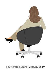 Business woman sitting in office chair back view.