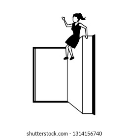 business woman sitting on book