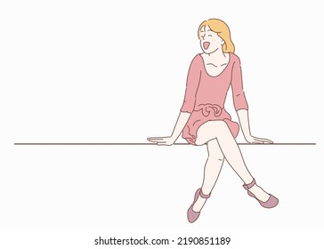 Business woman is sitting on chairs. Hand drawn in thin line style, vector illustrations.