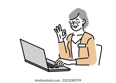 Business woman sitting and working online on a laptop