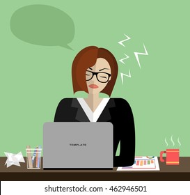 Business woman sleeping at work. Woman asleep at desk. Taking a nap concept. Flat design vector illustration