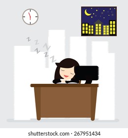 Business woman sleeping at work table a lot of paper work