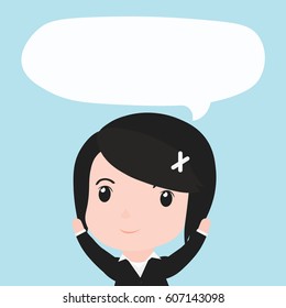 Business woman with speech bubble ides, cartoon.