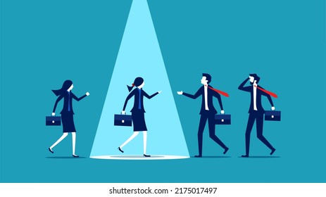 Business woman in the spotlight. Stand out from others. business concept