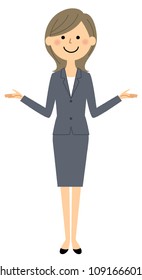 Business woman spreading both hands