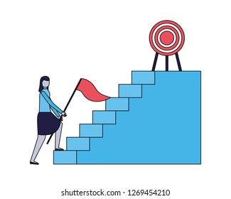 business woman stairs flag and target