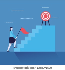 business woman stairs flag and target