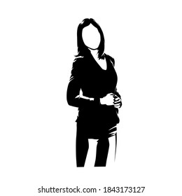 Business woman standing, abstract isolated vector silhouette, front view