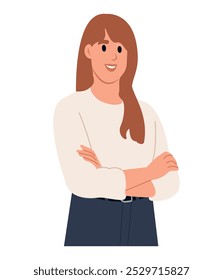 Business woman standing with crossed arms. Vector flat illustration isolated on white background