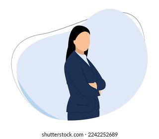 business woman standing with folded arms. businessman silhouette. vector flat silhouette of business woman