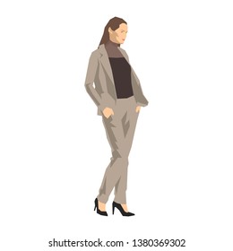 Business woman standing in formal clothing. Geometric flat design vector illustration