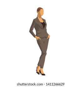 Business woman standing in formal dress, isolated geometric vector illustration, flat desing