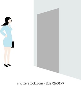 business woman standing in front of an elevator 