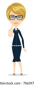 Business woman standing and giving big thumbs up while smiling