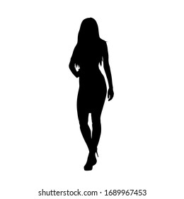 Business woman standing with hand on hip, isolated vector silhouette