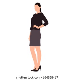 Business woman standing with hand on her hip, flat vector illustration. Isolated silhouette