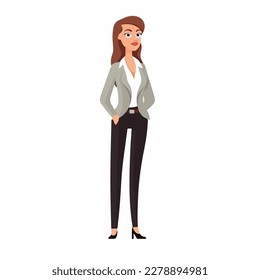 Business woman standing with hands behind her back vector illustration
