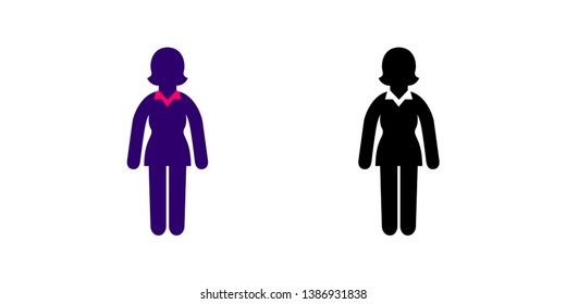 Business Woman Standing Icon in Color and Black Version