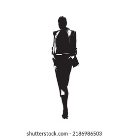 Business woman standing in ladies jacket, abstract isolated vector silhouette, ink drawing