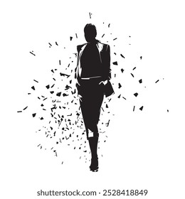 Business woman standing in ladies jacket, abstract isolated vector silhouette, ink drawing