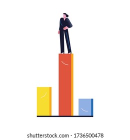 Business woman standing on highest indocator and showing successful business development