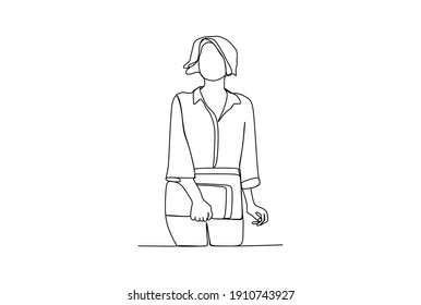 Business woman standing and relax. Continuous one line drawing