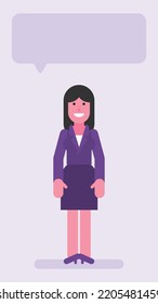 Business woman standing and smiling. Flat people. Vector illustration