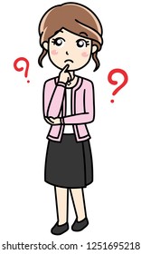 A business woman is standing and thinking with confused pose. This can be used for presentation, website, book, business card