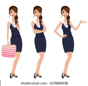 Business Woman standing in three poses presenting, arms crossed and holding briefcase. Business Woman Vector Entrepreneur Illustration Woman Female Lawyer Design Female Manager Icon Isolated Avatar