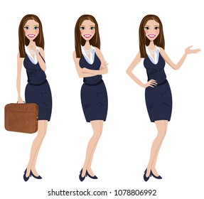 Business Woman standing in three poses presenting, arms crossed and holding briefcase. Business Woman Vector Entrepreneur Illustration Woman Female Lawyer Design Female Manager Icon Isolated Avatar