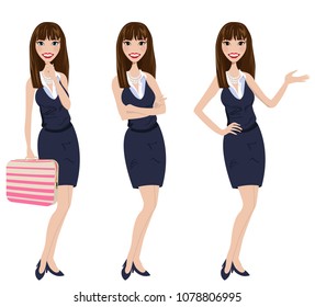Business Woman standing in three poses presenting, arms crossed and holding briefcase. Business Woman Vector Entrepreneur Illustration Woman Female Lawyer Design Female Manager Icon Isolated Avatar