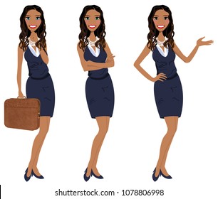 Business Woman standing in three poses presenting, arms crossed and holding briefcase. Business Woman Vector Entrepreneur Illustration Woman Female Lawyer Design Female Manager Icon Isolated Avatar