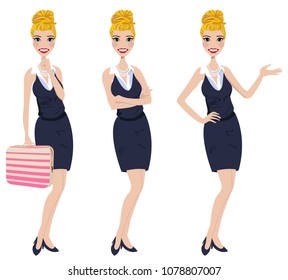 Business Woman standing in three poses presenting, arms crossed and holding briefcase. Business Woman Vector Entrepreneur Illustration Woman Female Lawyer Design Female Manager Icon Isolated Avatar