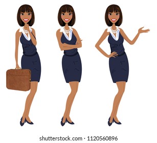 Business Woman standing in three poses presenting, arms crossed and holding briefcase. Business Woman Vector Entrepreneur Illustration Woman Female Lawyer Design Female Manager Icon Isolated Avatar