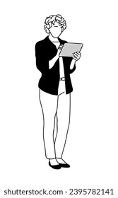 Business woman standing, working on digital tablet