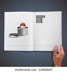 Business woman with steel box printed on book. vector design