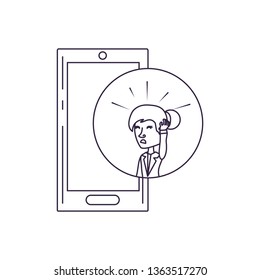 business woman stressed in frame circular with smartphone