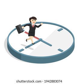 business woman stuck in the time clock design character on white background