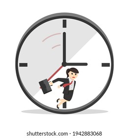 business woman stuck in the time design character on white background