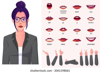 Business Woman in a suit with Bun Hair Character Face animation and Lip-sync for presentations