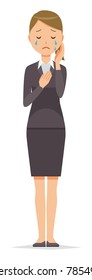 A business woman in a suit is crying