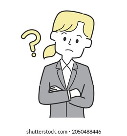 Business woman in a suit in doubt