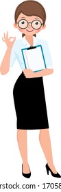 Business woman in a suit in full length cartoon vector illustration