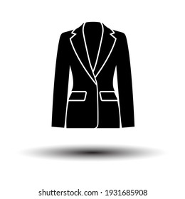 Business Woman Suit Icon. Schwarz auf weißem Hintergrund mit Schatten. Vektorgrafik.