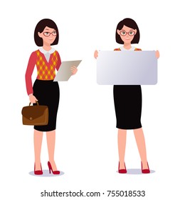 Business woman in suit set. Emotions. Poses. Vector illustration