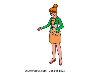 Business woman in suit with smiling red hair, clipart