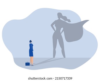 Business woman is super hero with strong motivation Super Hero Shadow Leadership Motivation Silhouette Concept Vector illustration