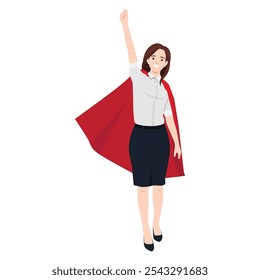Business woman superhero getting ready to save company for crisis. Flat vector illustration isolated on white background